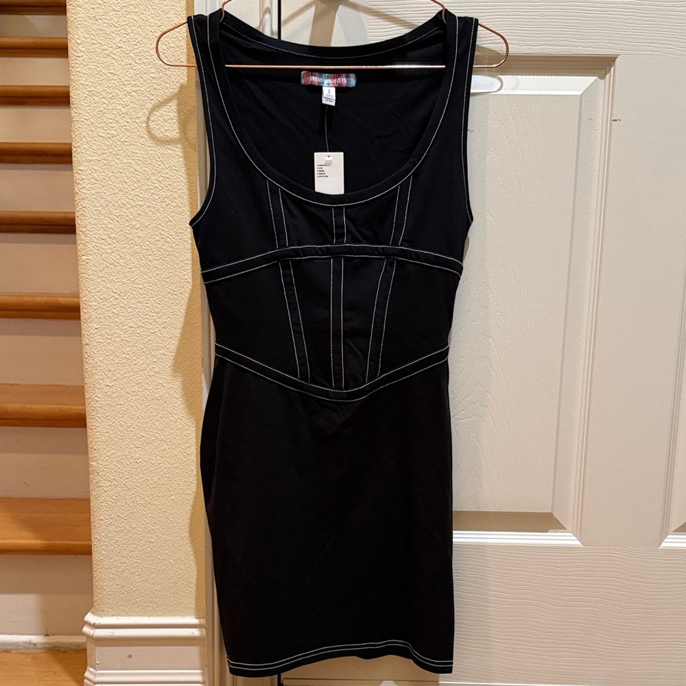 NWT Urban Outfitters Black Sleeveless Dress with White Stitching S